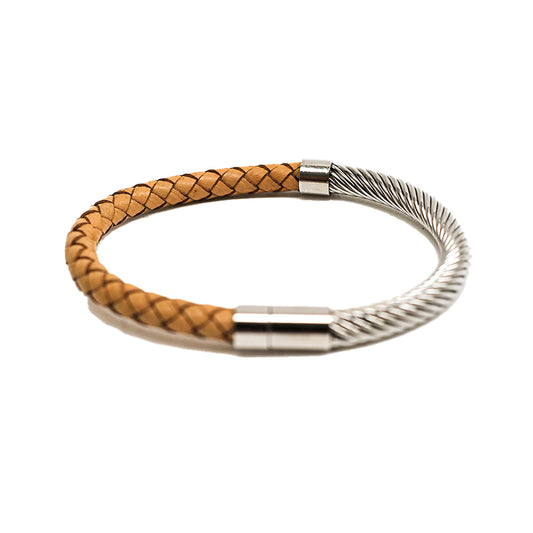 Stainless Steel Leather Braided Bracelet